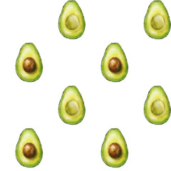 Simple seamless pattern with watercolor half an avocado. Digital illustration. Digital paper.