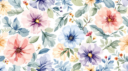 Seamless summer pattern with watercolor flowers handmade.