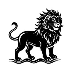 Obraz premium Download Lion In The Sea And Silhouette Vector Illustration White Background Svg File For Design.