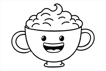 Laughing latte cup with whipped cream hair and little waving hands icon logo