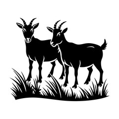 Download Appears To Depict Two Goats In  Grass A Silhouette Style Svg File For Design.