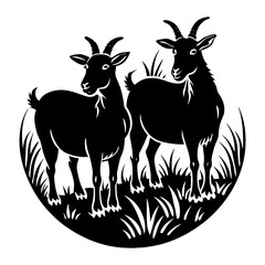 Download Appears To Depict Two Goats In  Grass A Silhouette Style Svg File For Design.