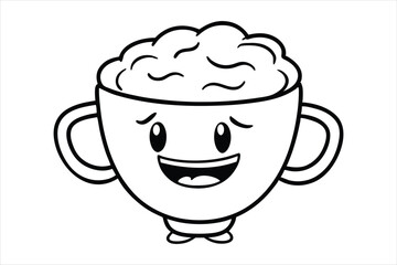 Laughing latte cup with whipped cream hair and little waving hands icon logo