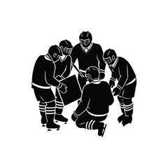 Hockey Team Huddling Around Coach for Team Strategy
