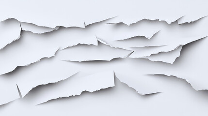 Fototapeta premium Detailed Background of Torn White Paper Texture with Randomly Placed Rips and Shredded Edges for Creative Use in Design and Artwork