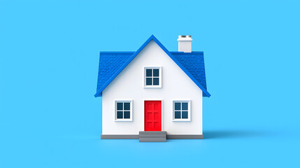 3d white house with a blue roof model for real estate isolated on blue background