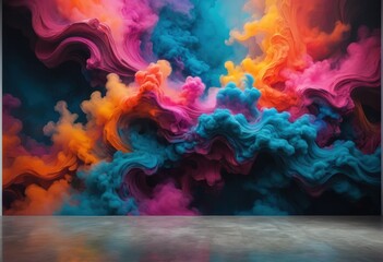 Fototapeta premium A vibrant abstract painting adorns the wall, featuring bold splashes of color, dynamic shapes, and intricate patterns that evoke emotion and energy.