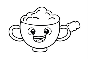 Laughing latte cup with whipped cream hair and little waving hands icon logo