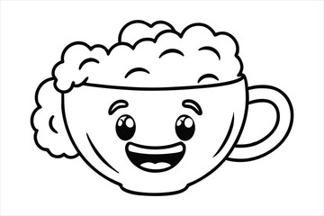 Laughing latte cup with whipped cream hair and little waving hands icon logo