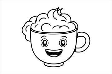 Laughing latte cup with whipped cream hair and little waving hands icon logo