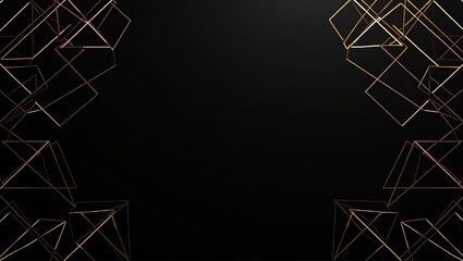 Abstract Gold Geometric Shapes on Black Background