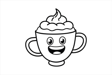 Laughing latte cup with whipped cream hair and little waving hands icon logo