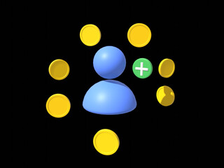 Counting money. Financial management. Counting the budget, cash savings, taxes. Calculator and coins, percentages. Isolated 3d object on a transparent background