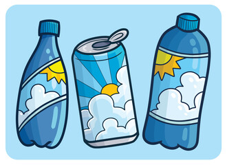 Cool summer theme beverage packaging cartoon illustration set