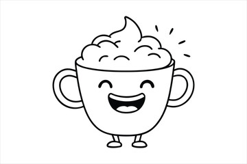 Laughing latte cup with whipped cream hair and little waving hands icon logo