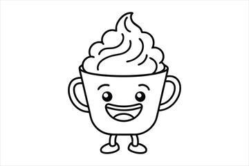 Laughing latte cup with whipped cream hair and little waving hands icon logo