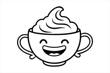 Laughing latte cup with whipped cream hair and little waving hands icon logo