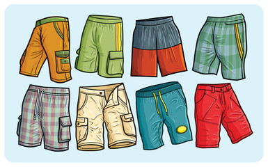 Cool and sporty men's shorts cartoon illustration collection
