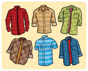 Cool modern men's stripes shirt cartoon illustration set