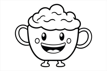 Laughing latte cup with whipped cream hair and little waving hands icon logo