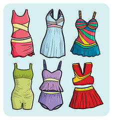 Classical women's swimsuit cartoon illustration collection