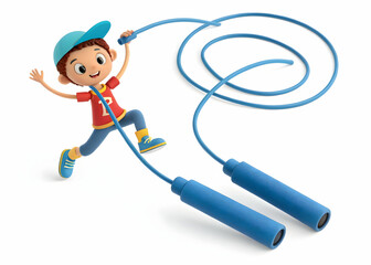 Cheerful Child Jumping Rope with Bright Blue Skipping Rope Fun