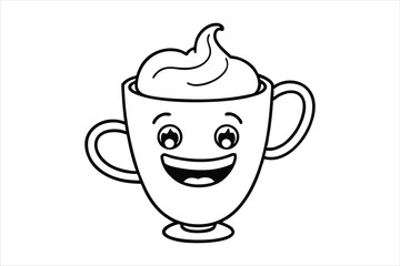 Laughing latte cup with whipped cream hair and little waving hands icon logo