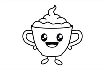 Laughing latte cup with whipped cream hair and little waving hands icon logo