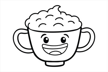 Laughing latte cup with whipped cream hair and little waving hands icon logo