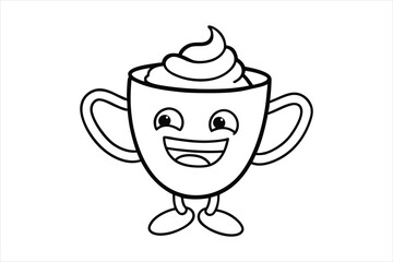 Laughing latte cup with whipped cream hair and little waving hands icon logo