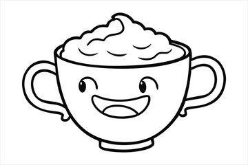Laughing latte cup with whipped cream hair and little waving hands icon logo