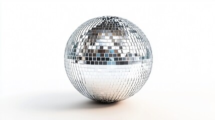 Gleaming Silver Disco Ball on White Background for Party Decor and Entertainment Events