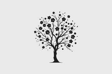 minimalist silhouette of cherry blossom tree in black and white