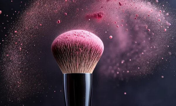 Pink blush brush with exploding powder