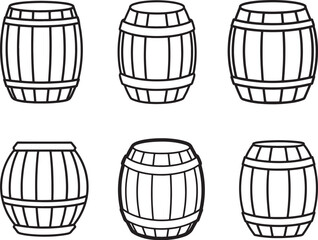 set of barrel line art, black outline, vector and illustration, coloring book page line art drawing