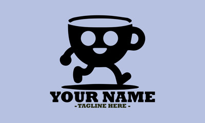 illustration vector A cartoon coffee cup with arms and legs walking, with a smiling face, logo design template and graphic elements for advertising