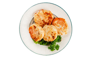 Meat cutlets pork, beef, chicken, lamb fried meat dish fresh delicious gourmet food background on the table rustic food top view copy space