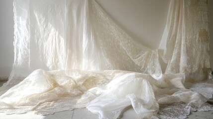 Obraz premium Thin, sheer fabrics layered to create a dreamy, transparent textile composition