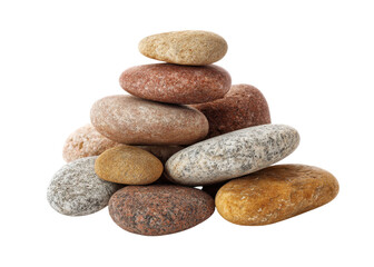 Assorted Smooth River Stones Piled in a Neat Arrangement for Meditation or Natural Decor Use