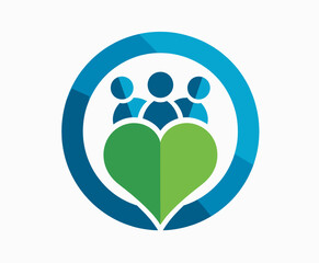Community Heart Logo Design with People in Blue Circle