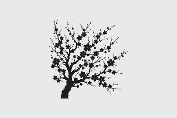 Obraz premium minimalist silhouette of cherry blossom tree in black and white