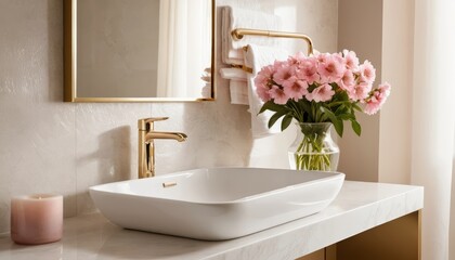 A pristine white sink with a glossy finish, featuring a sleek faucet and a modern design, set against a stylish tiled backsplash in a bright bathroom.