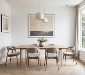 A rustic wooden dining table with a rich, warm finish, featuring a sturdy rectangular design and elegant grain patterns, set in a cozy dining room.