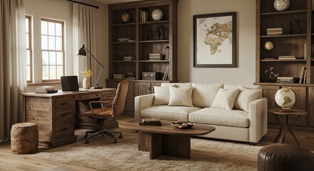 Obraz premium Home Decor in a Cozy Rustic Home Office