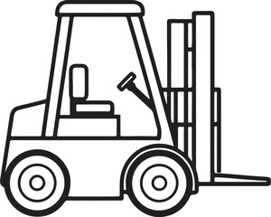 forklift machine line art, black outline, vector and illustration, coloring book page line art drawing