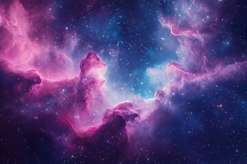 Obraz premium Spectacular nebula with vibrant pink and blue hues, showcasing the beauty and vastness of space. Perfect for backgrounds and cosmic themes.