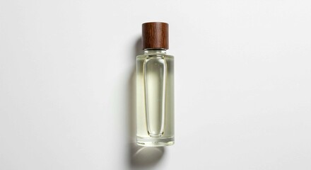 Cosmetic Liquid in a Transparent Container, Clear Glass Bottle with Wooden Cap