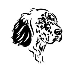 Decorative portrait of standing in profile English Setter, vector isolated illustration