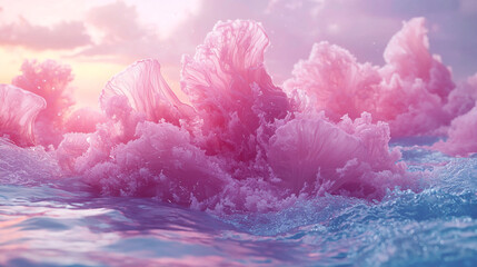 Floating organic jellyfish-like structures glowing softly over dreamy oceanic gradients, surreal aquatic fantasy, 8K Hyperrealistic