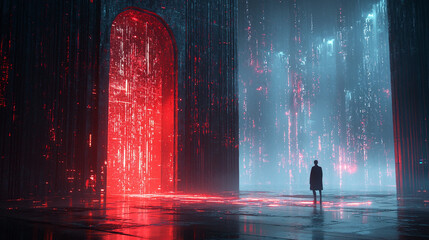 Floating geometric shards softened by glowing ambient mist, serene futuristic abstraction, 8K Hyperrealistic